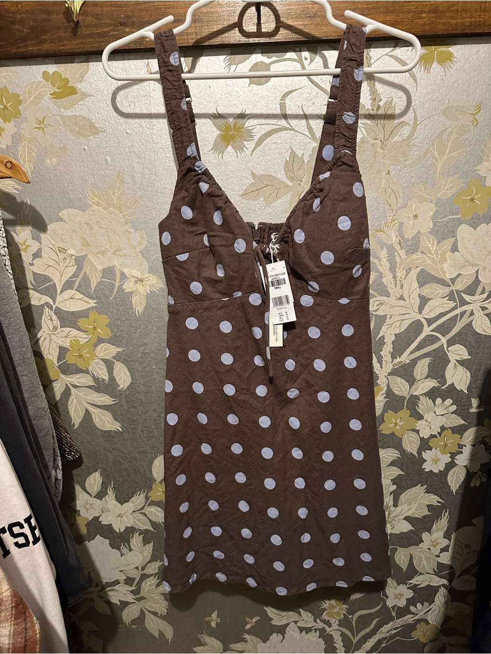 Abercrombie & Fitch Brown Mini Dress with Light Blue Polka Dots - Picture 2 of 4